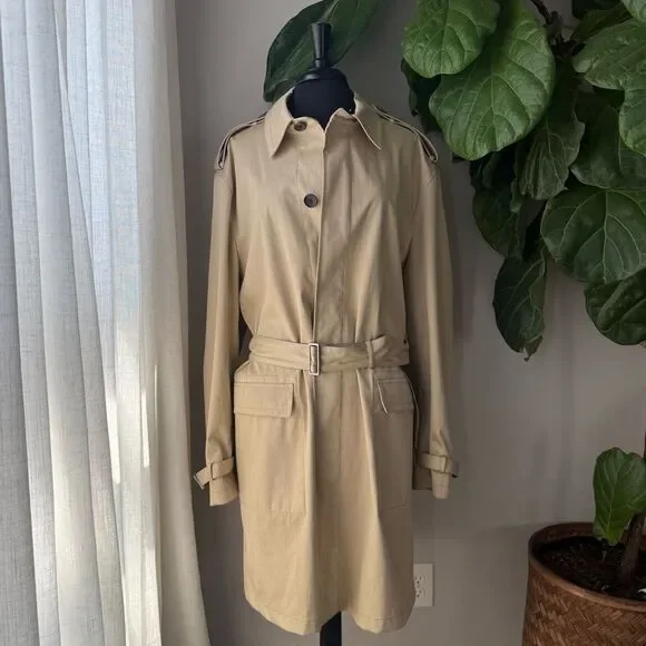Coach Leatherware 1941 Trench Coat Beige Cotton Leather Trim Belted Classic - Picture 4 of 16